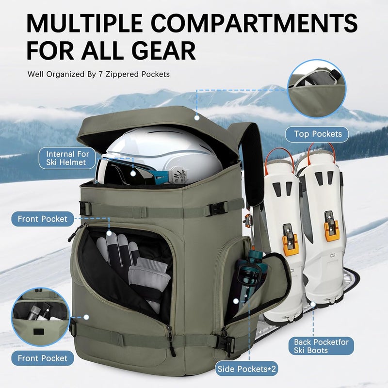 Tenfly Ski Boot Bag,65L Snowboard Boot Bag for Air Travel,Padded Ski Bakcpack for Helmet, Goggles, Gloves, Skis - Image 3